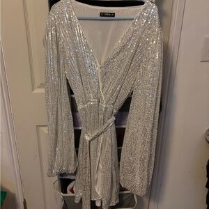 SHEIN Glittering Silver Sequin Dress